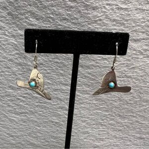 Cowboy Hat Sterling Silver 925 Turquoise Earrings Rodeo Western Cowgirl